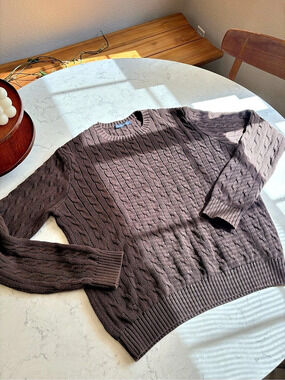 BRANDY MELVILLE Brianna Cable Knit Sweater Cable Knit Crewneck Sweater in Brown